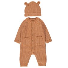 GX548: Baby Rib Knit Raglan Sleeve All In One and Hat Outfit- Rust (0-9 Months)